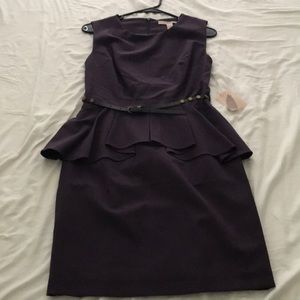 Purple peplum short dress with belt.